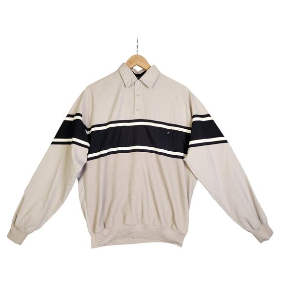LD Sport Intl Mens Vintage Polo Rugby Sweater Size Medium Ribbed Banded Stripe - Picture 1 of 11